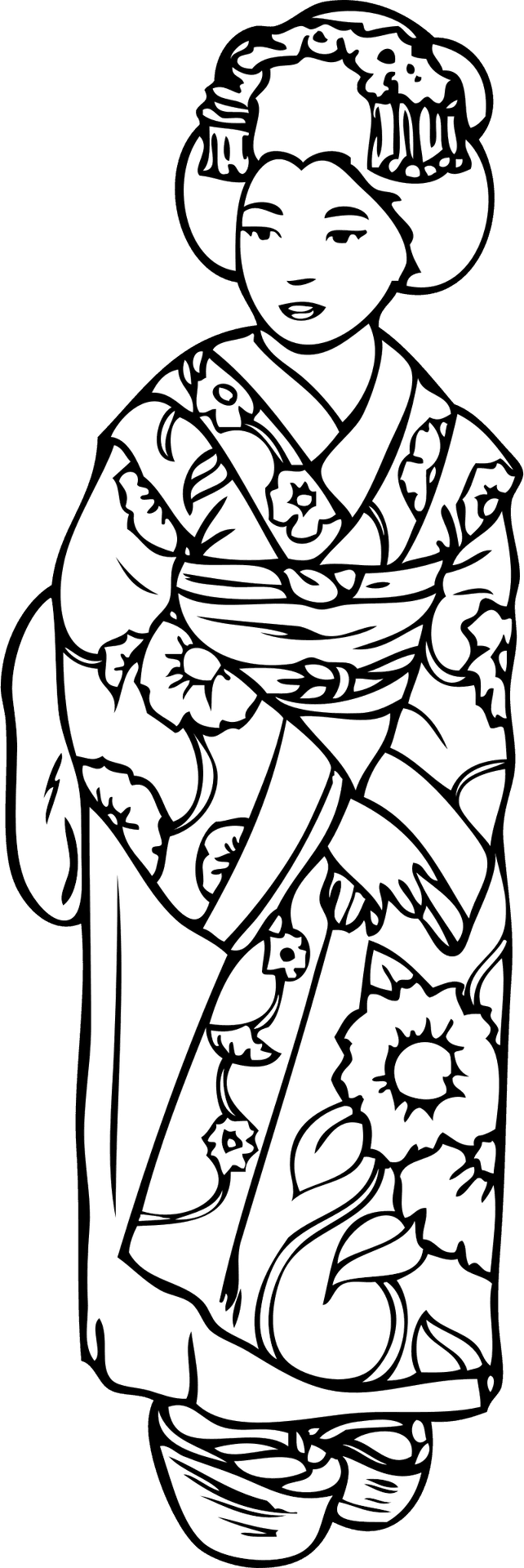 Traditional Geisha Line Art PNG Image