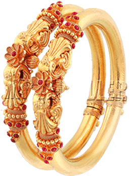 Traditional Gold Bangleswith Red Gem Accents PNG Image