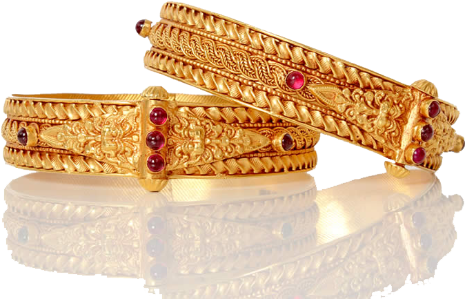 Traditional Gold Bangleswith Rubies PNG Image