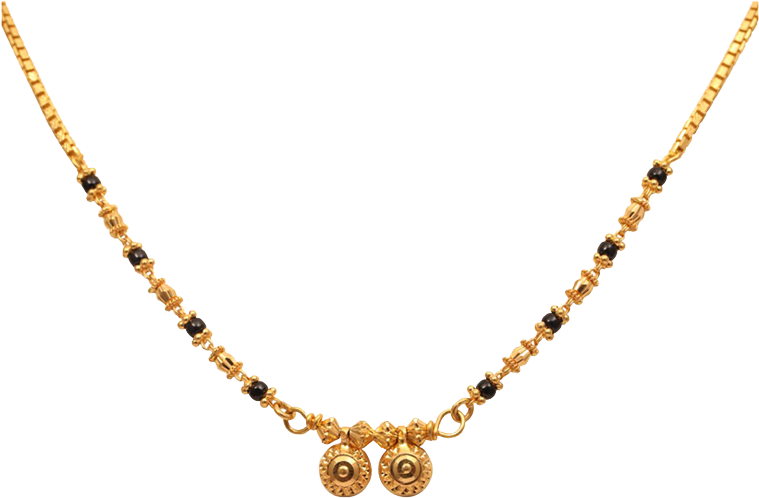 Traditional Gold Black Beaded Mangalsutra Design PNG Image