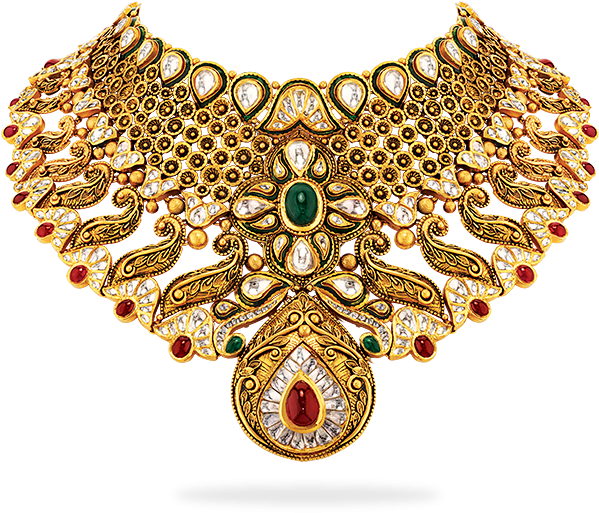 Traditional Gold Necklace Design PNG Image