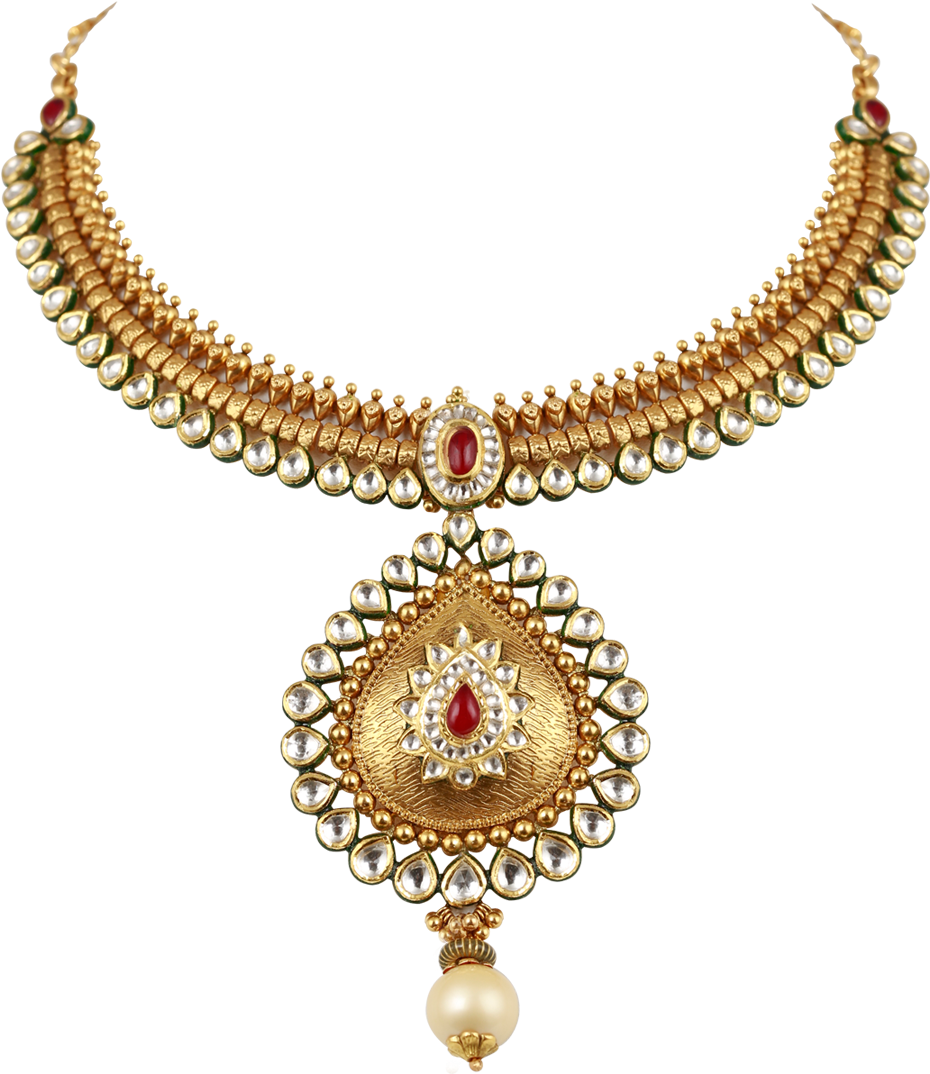 Traditional Gold Necklace Design PNG Image