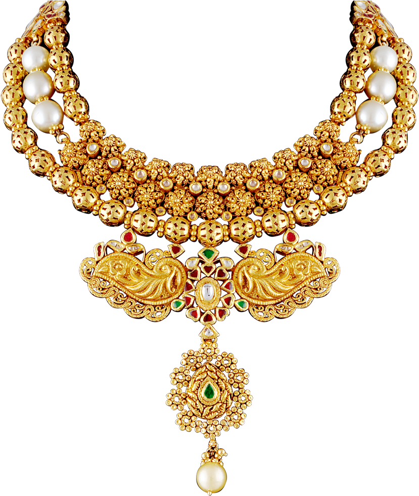 Traditional Gold Necklace Design PNG Image