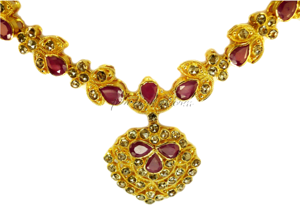 Traditional Gold Plated Necklacewith Red Gemstones PNG Image