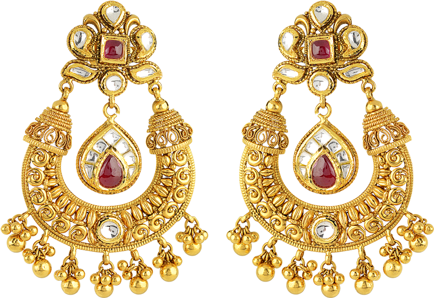 Traditional Golden Chandelier Earrings PNG Image