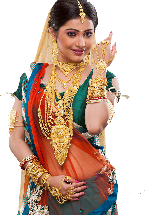 Traditional Indian Bride Jewelry Display PNG Image