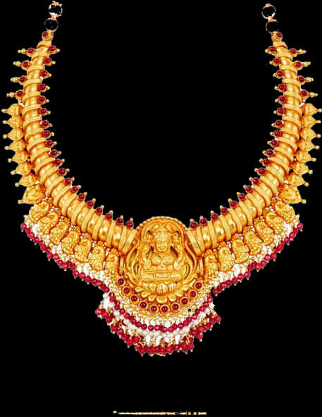 Traditional Indian Gold Necklace Design PNG Image