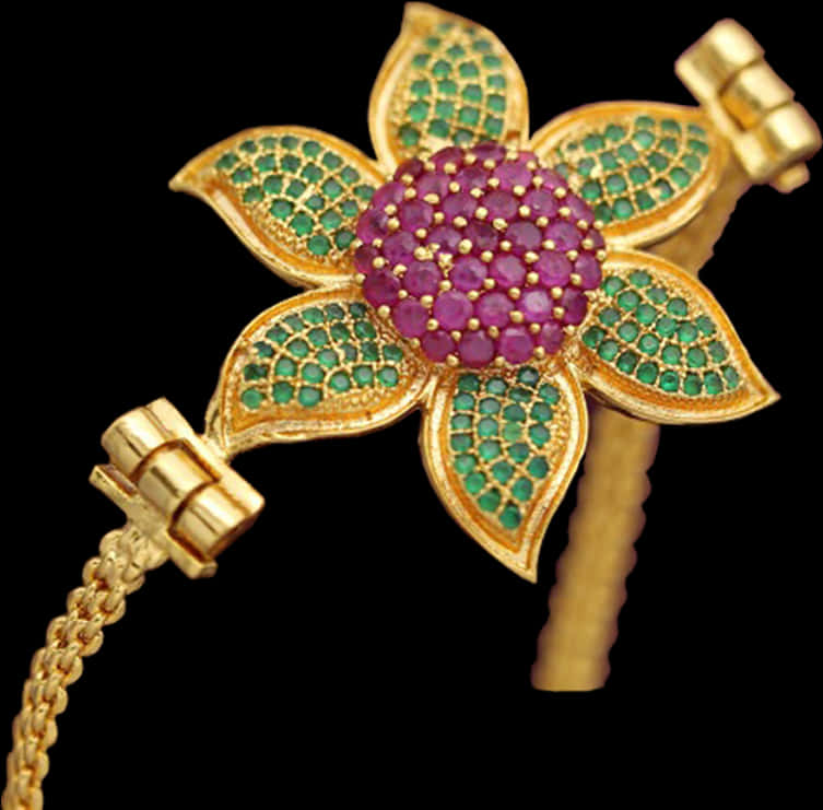 Traditional Indian Golden Floral Jewelry Piece PNG Image