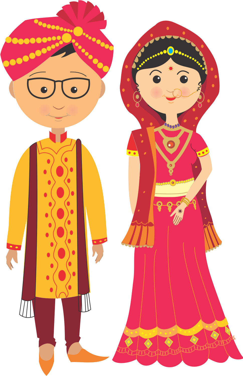 Traditional Indian Wedding Attire Cartoon PNG Image