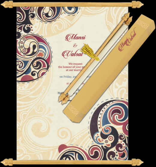 Traditional Indian Wedding Invitation Scroll PNG Image