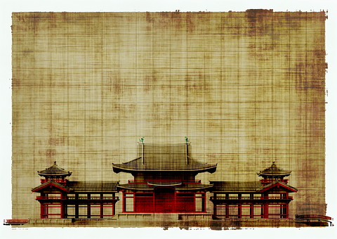 Traditional Japanese Architecture Parchment Background PNG Image