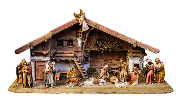 Traditional Nativity Scene Display PNG Image