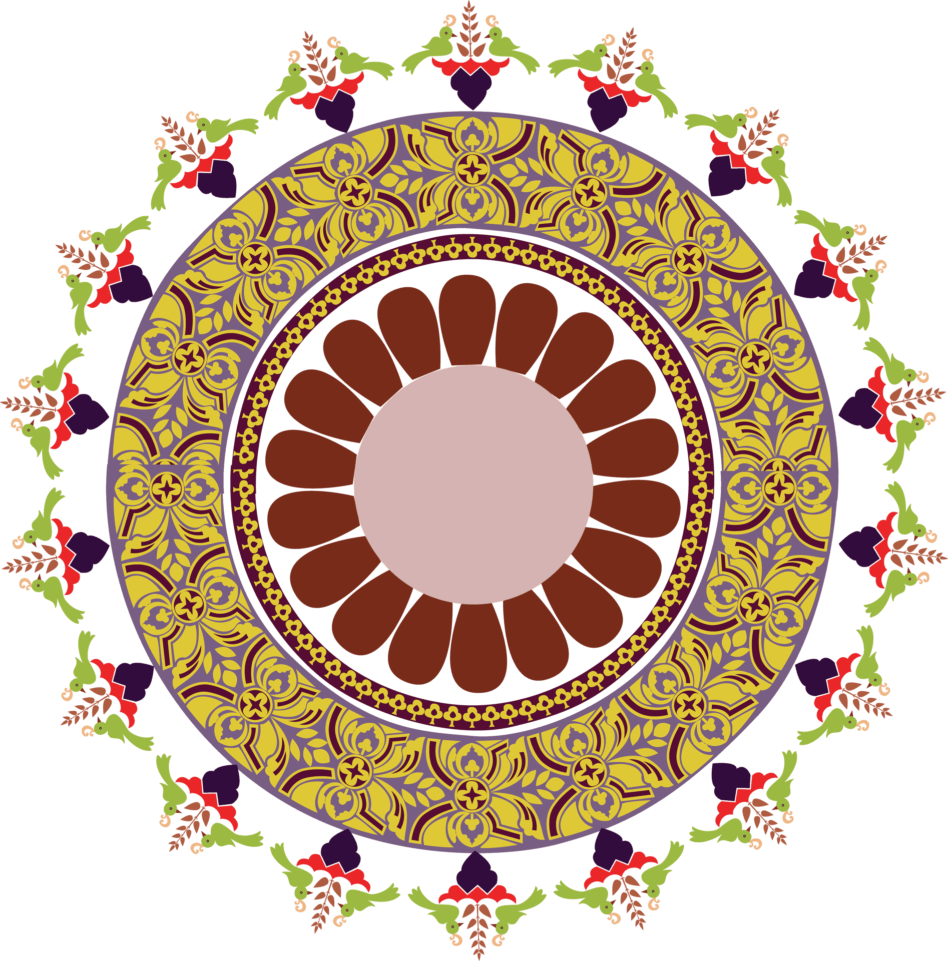 Traditional Rangoli Design Circular Pattern PNG Image