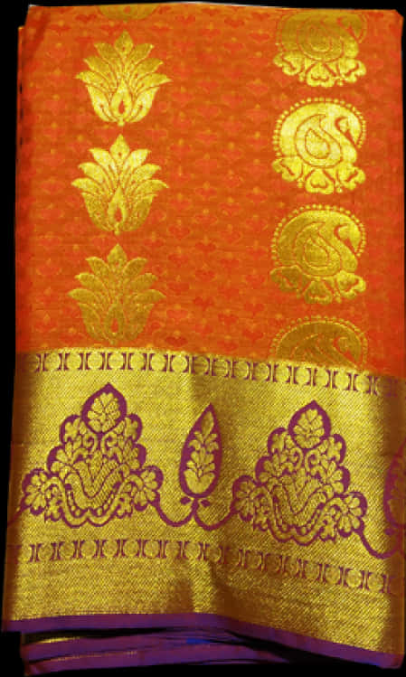 Traditional Red Fabric Golden Border PNG Image