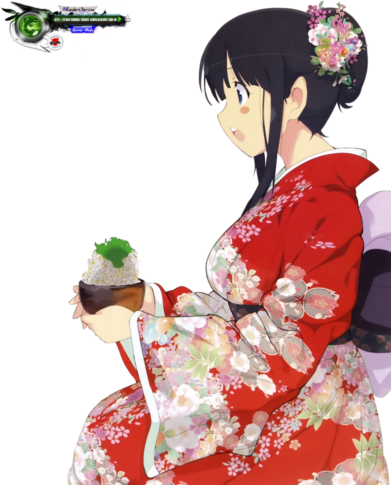 Traditional Red Kimono Anime Girl PNG Image