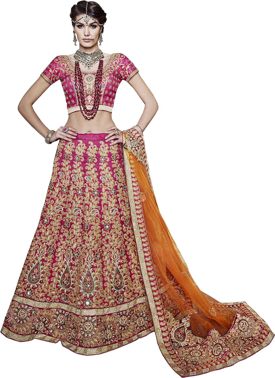 Traditional Red Lehenga Choli Model PNG Image