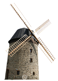 Traditional Stone Windmill Isolated PNG Image