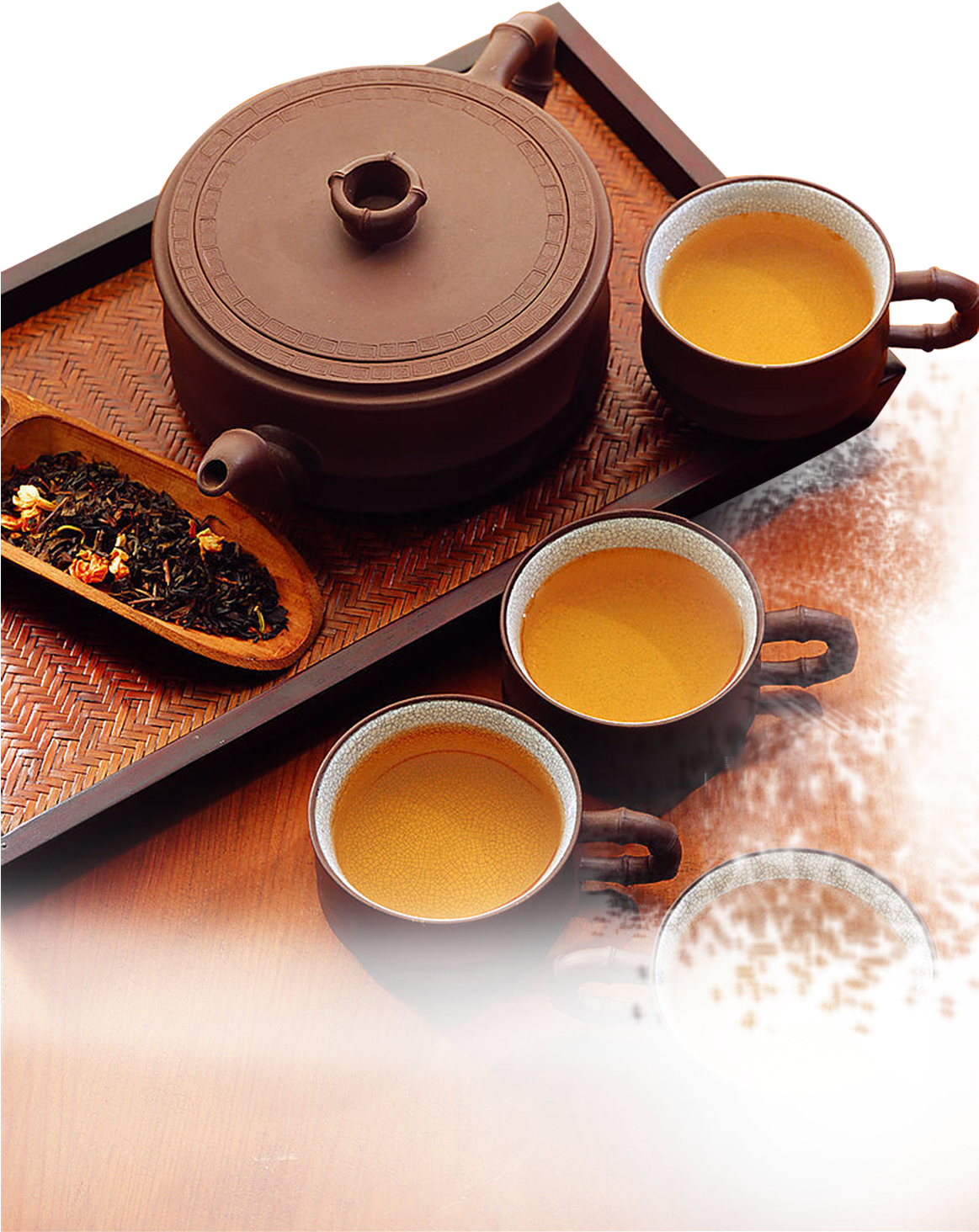 Traditional Tea Setand Loose Leaf Display PNG Image