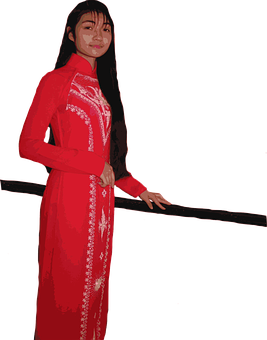 Traditional Vietnamese Ao Dai Red PNG Image