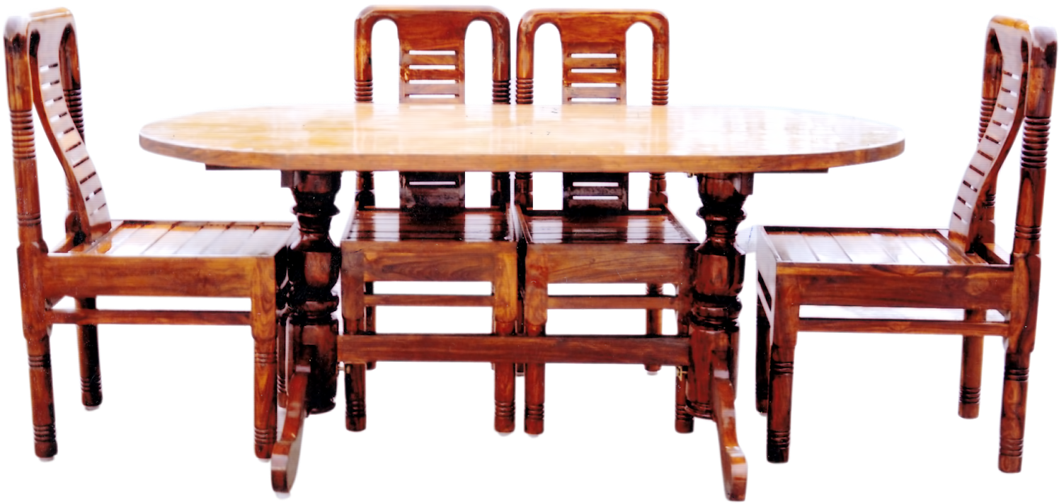 Traditional Wooden Dining Table Set PNG Image