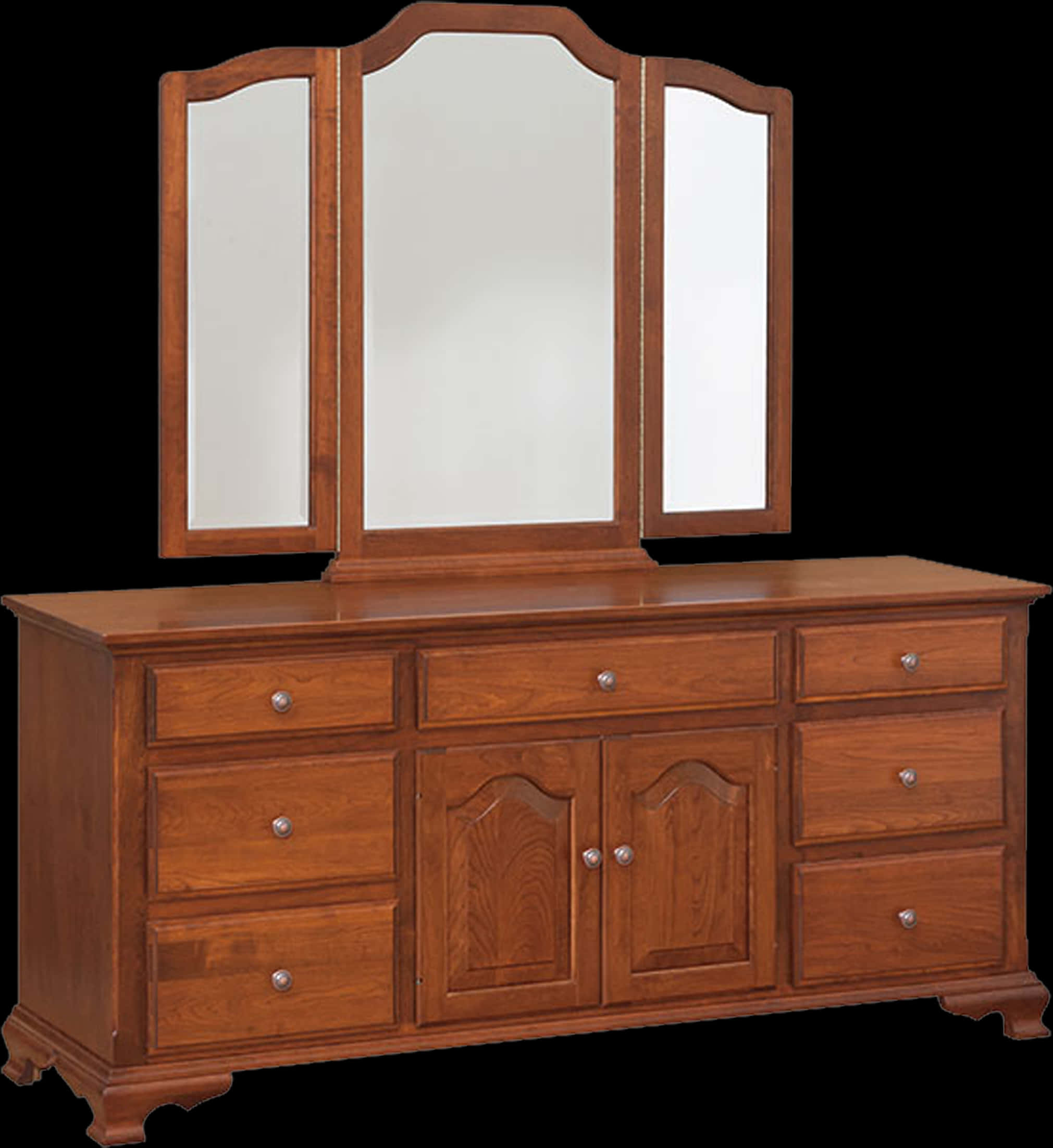 Traditional Wooden Dresserwith Triple Mirror PNG Image