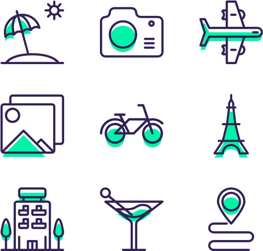 Travel Icons Set Neon Style PNG Image