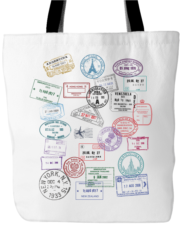 Travel Tote Bag With Stamp Prints PNG Image