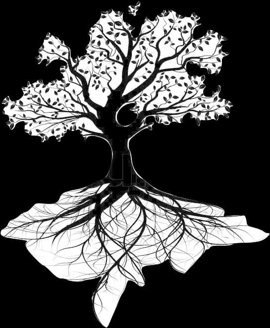 Tree Silhouettewith Visible Roots PNG Image