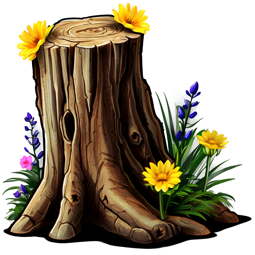 Tree Stump With Flowers Png Bet PNG Image