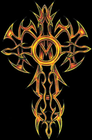 Tribal Flame Cross Design PNG Image