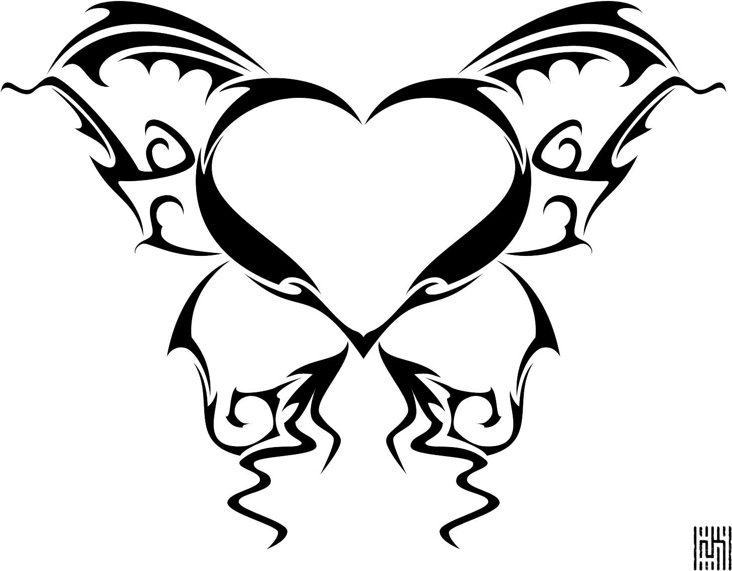 Tribal Heart Koi Fish Design PNG Image