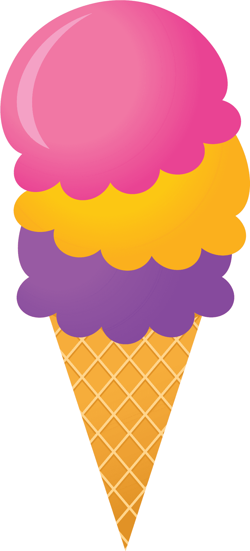 Triple Scoop Ice Cream Cone PNG Image