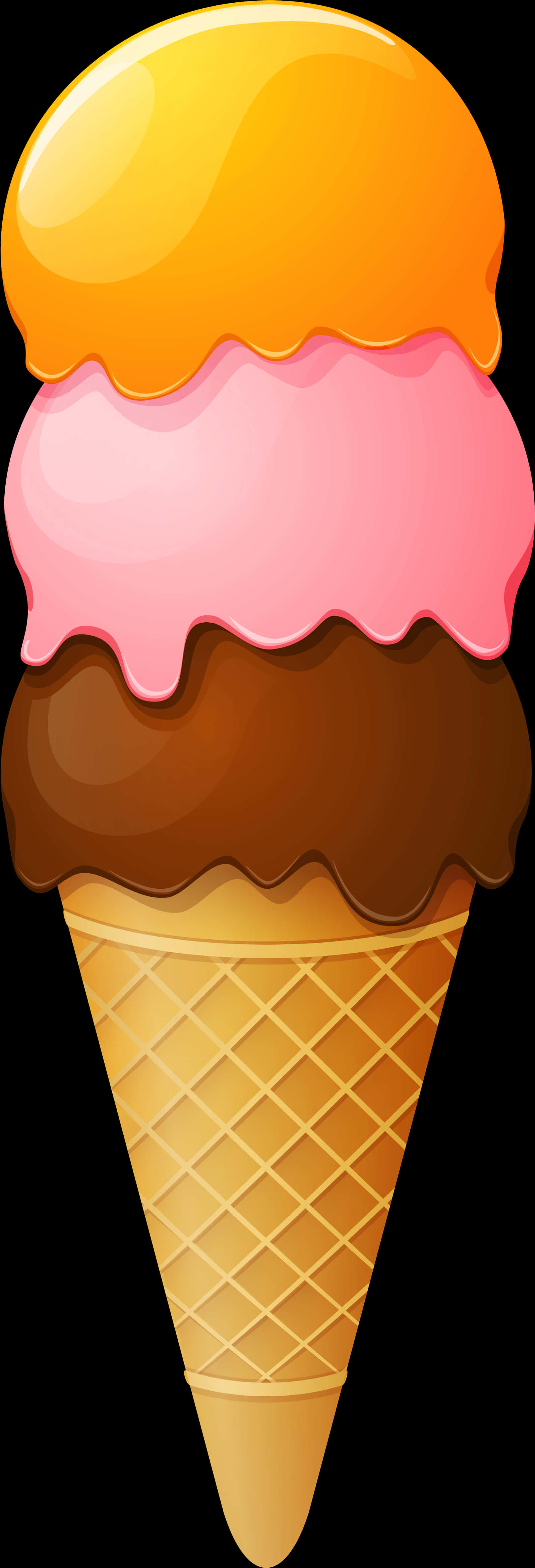 Triple Scoop Ice Cream Cone Clipart PNG Image