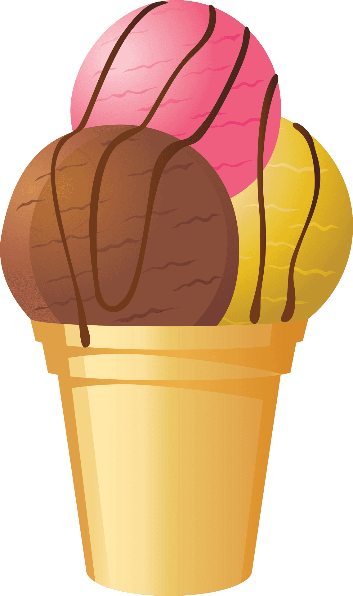 Triple Scoop Ice Cream Cone PNG Image