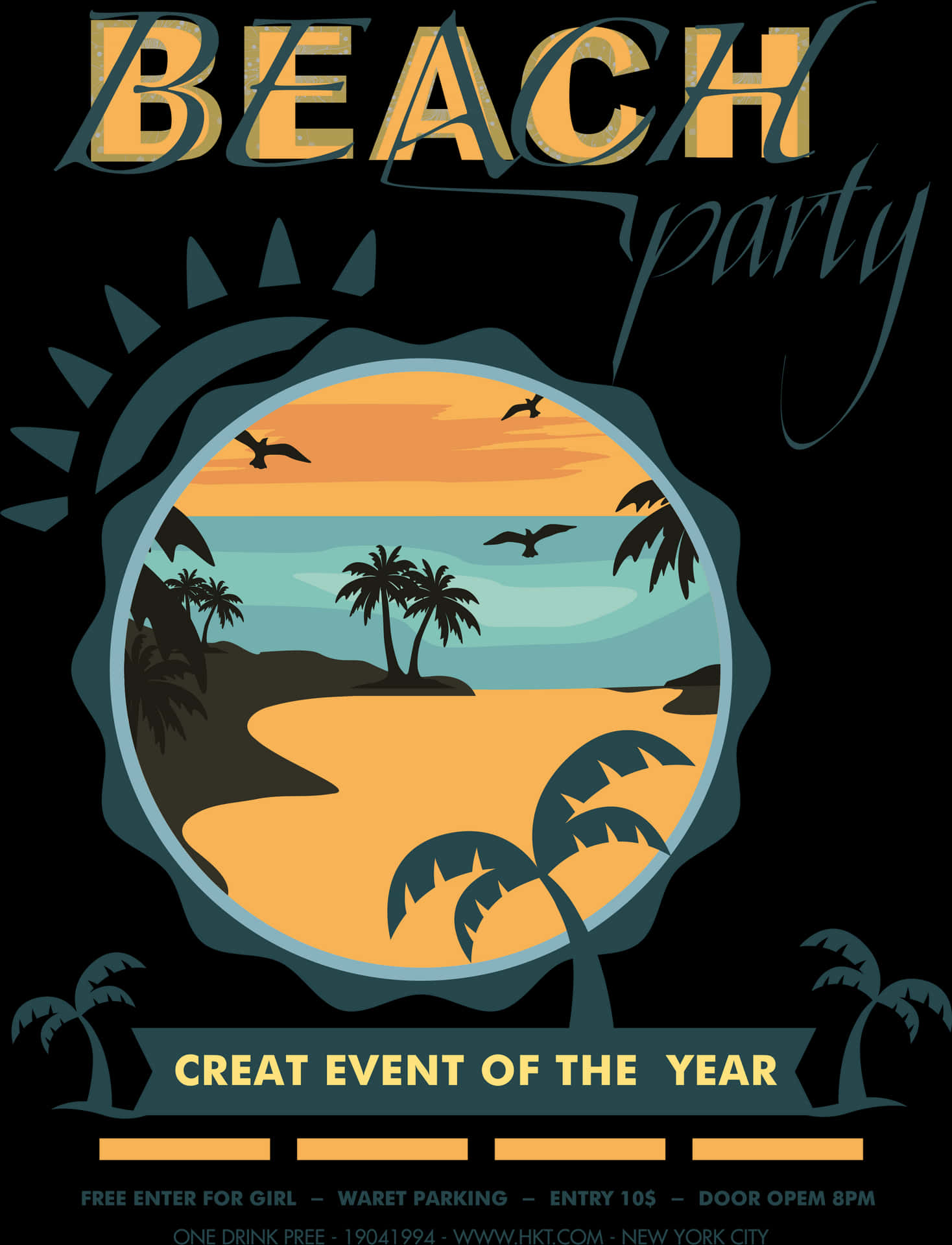 Tropical Beach Party Poster PNG Image