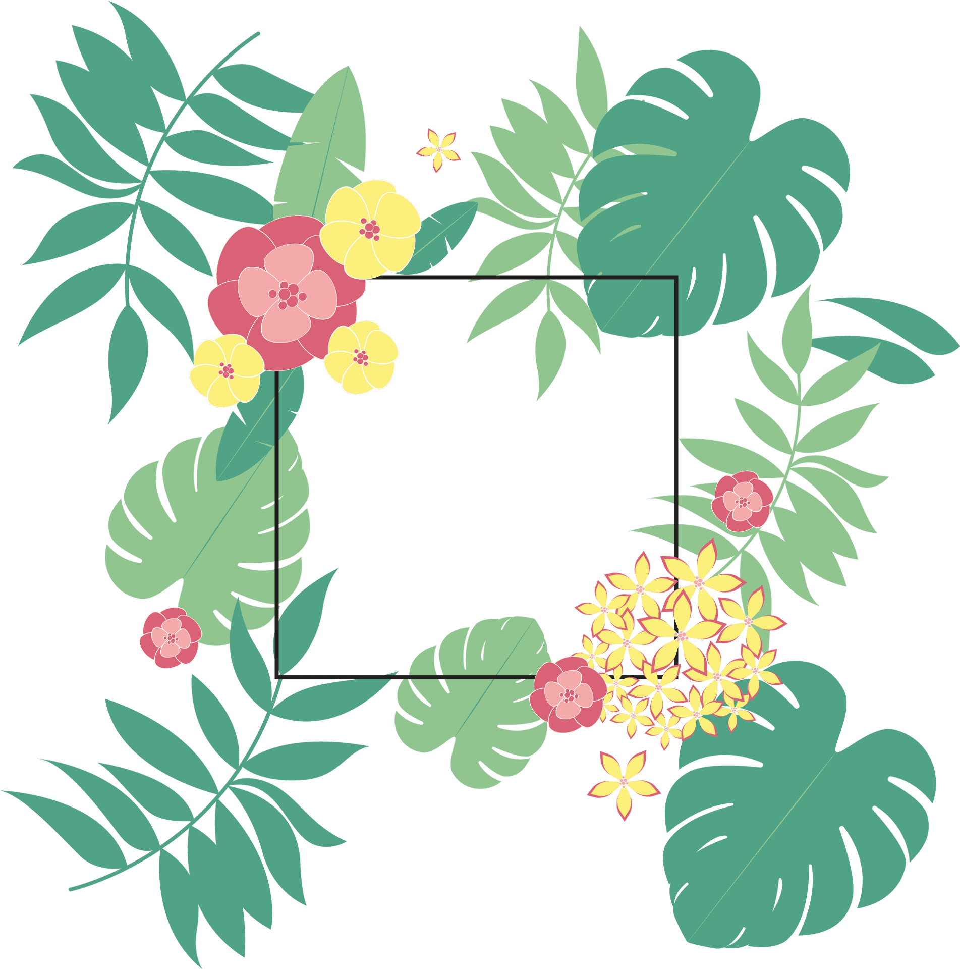 Tropical Floral Frame Design PNG Image