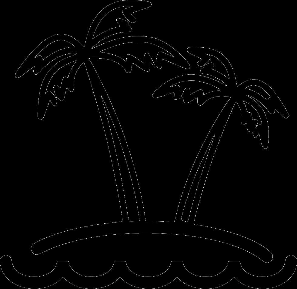 Tropical Island Line Art PNG Image