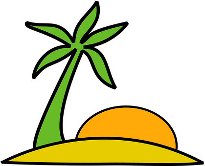 Tropical Island Sunset Vector PNG Image