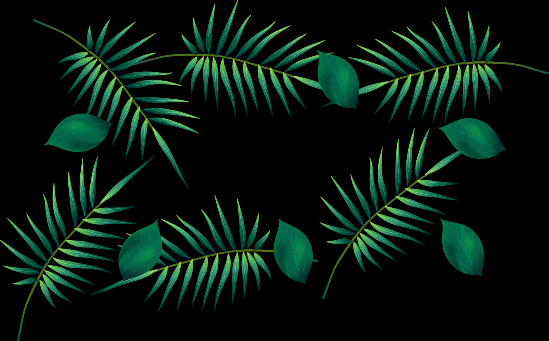 Tropical Leaveson Black Background PNG Image