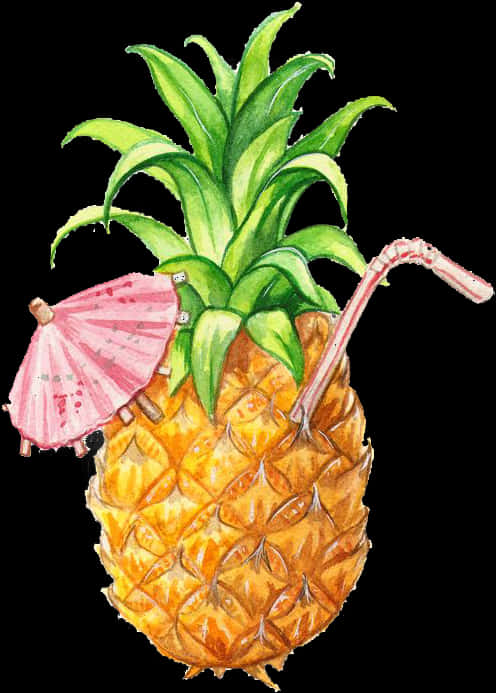 Tropical Pineapple Cocktail Illustration PNG Image