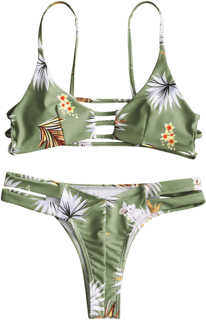 Tropical Print Green Bikini Set PNG Image