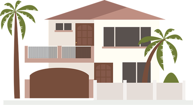 Tropical Style Two Story House PNG Image