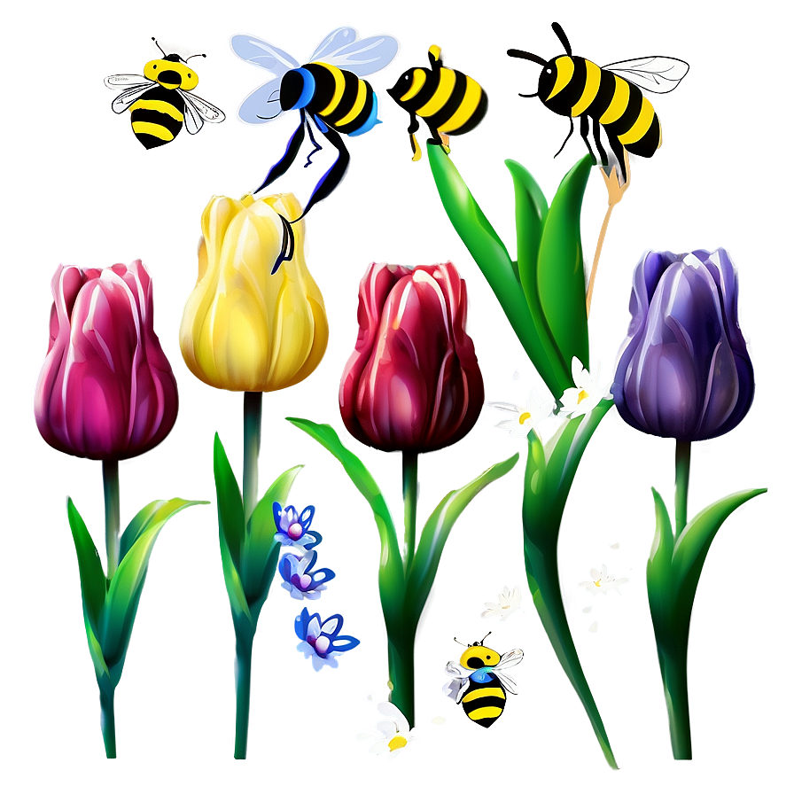 Tulips And Bees Png Xqo PNG Image