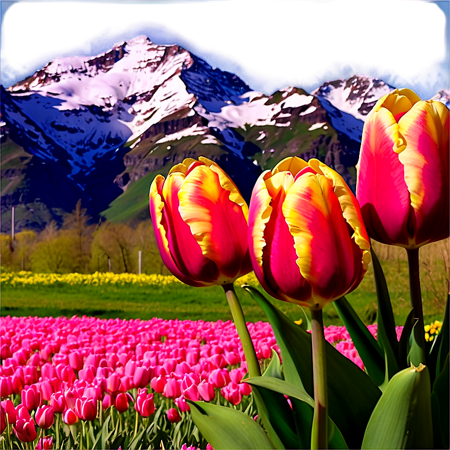 Tulips And Mountains Png Npj PNG Image