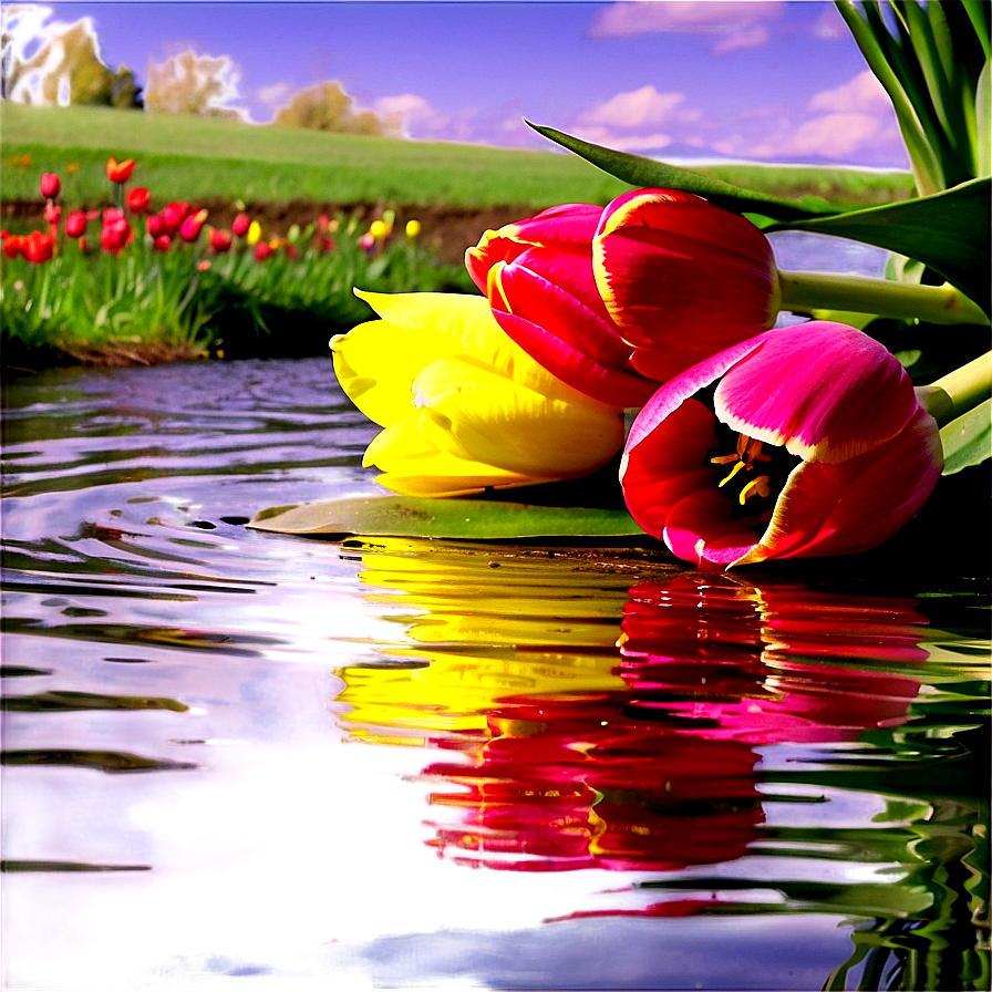 Tulips And River Png Yfh PNG Image