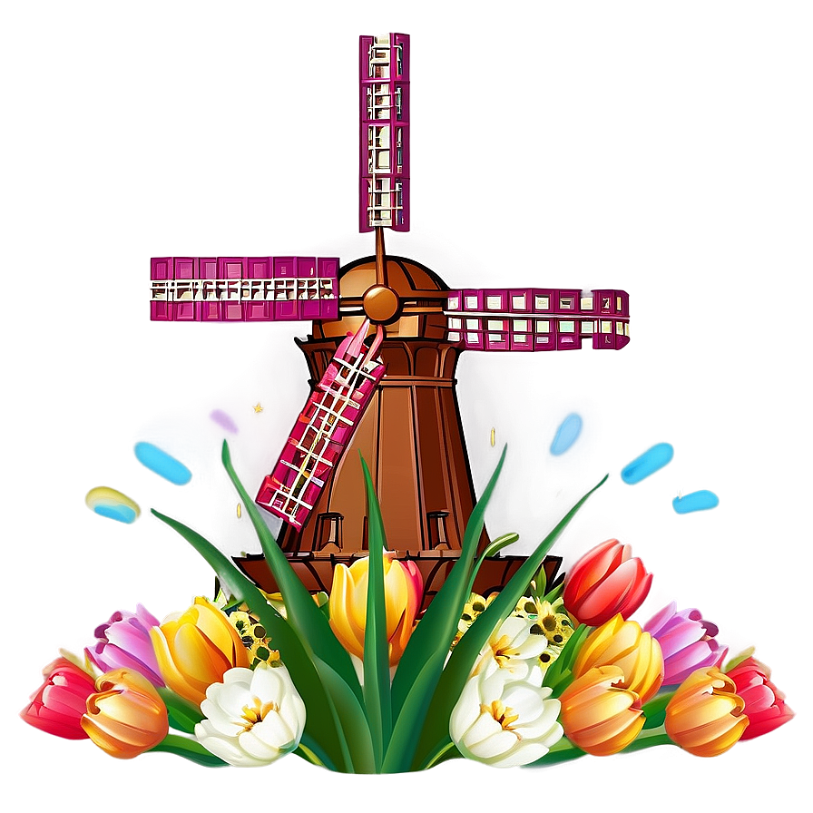 Tulips And Windmill Png Hrh PNG Image