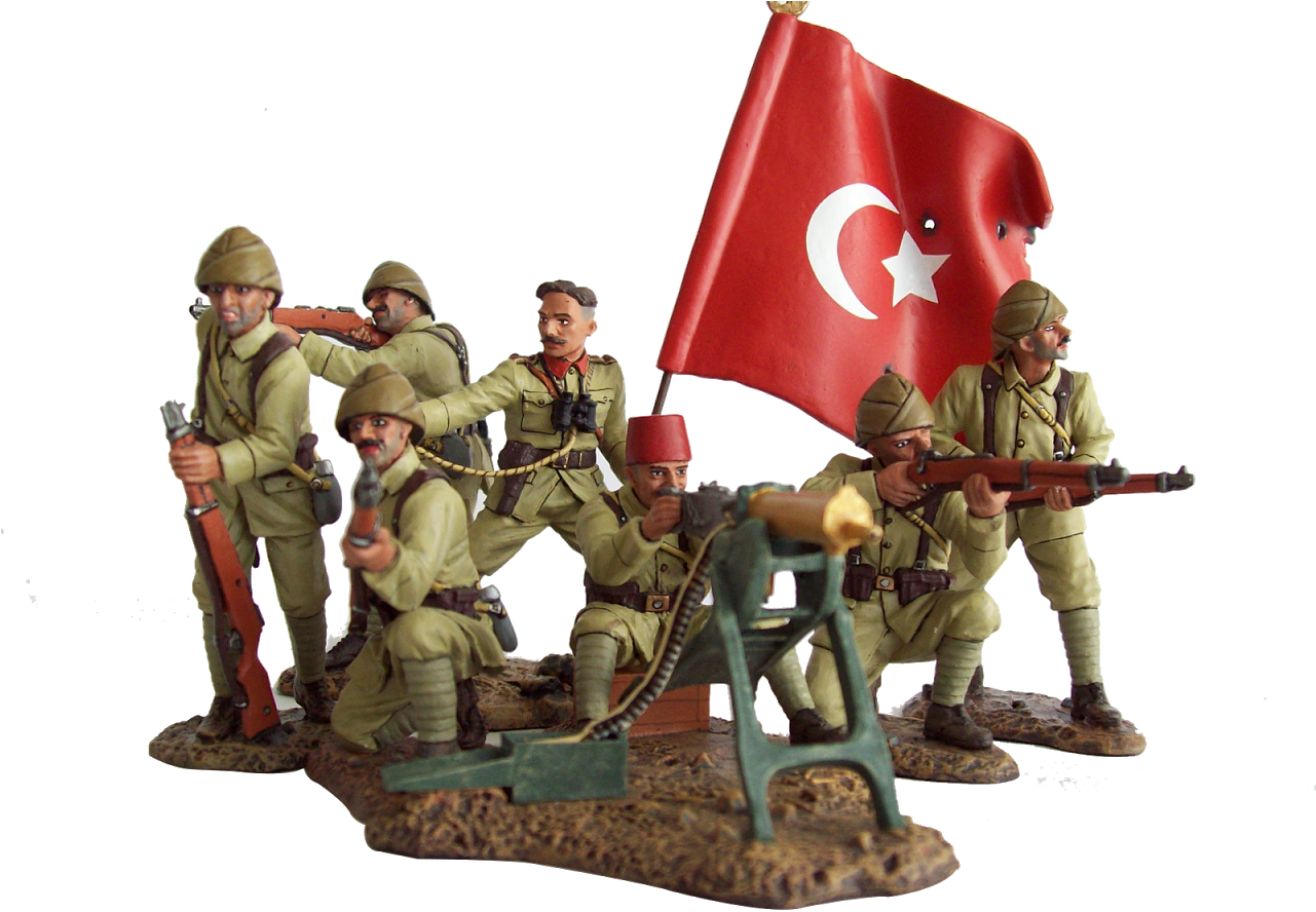 Turkish Soldiers With Flag Miniature PNG Image