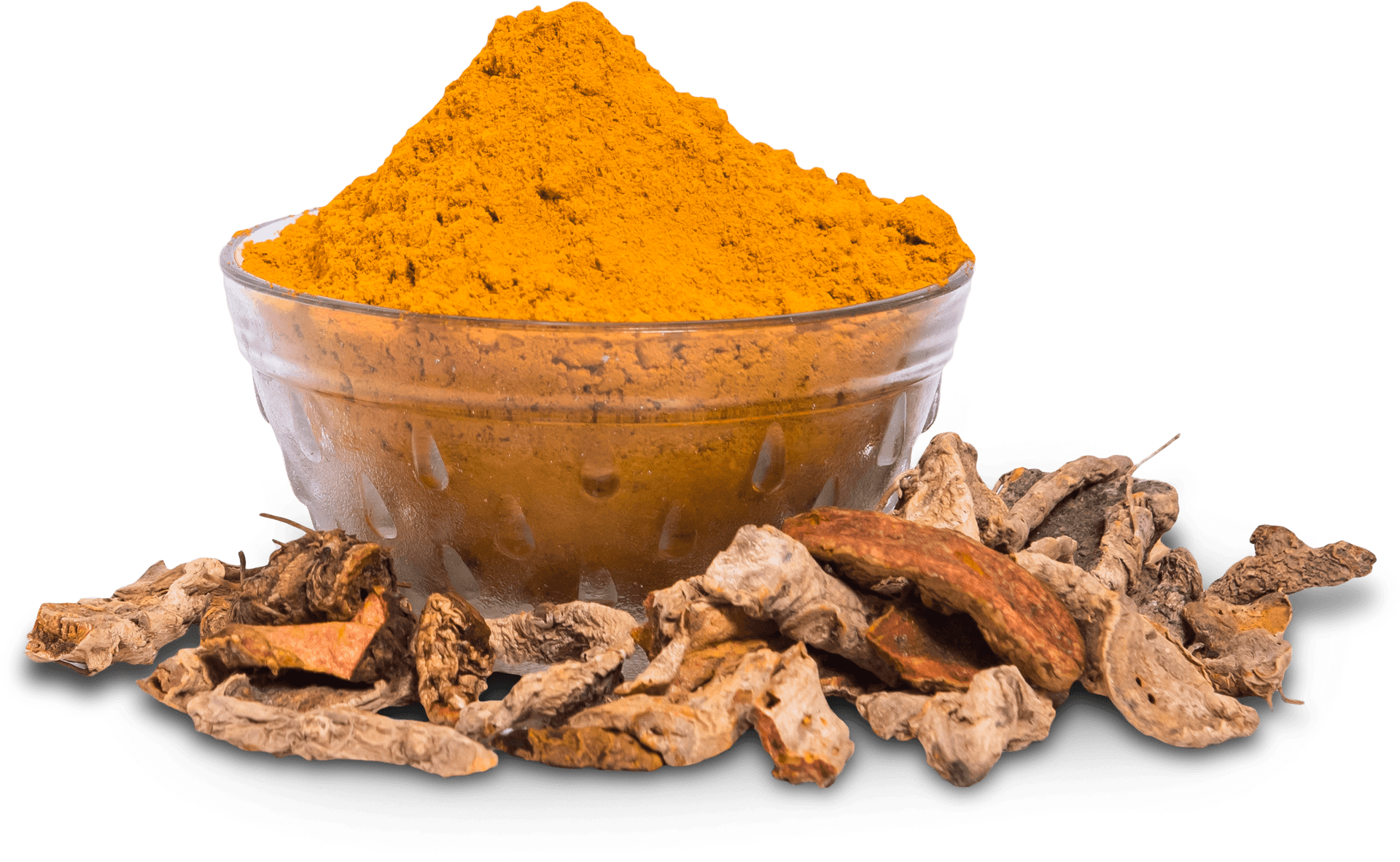 Turmeric Powderand Roots PNG Image