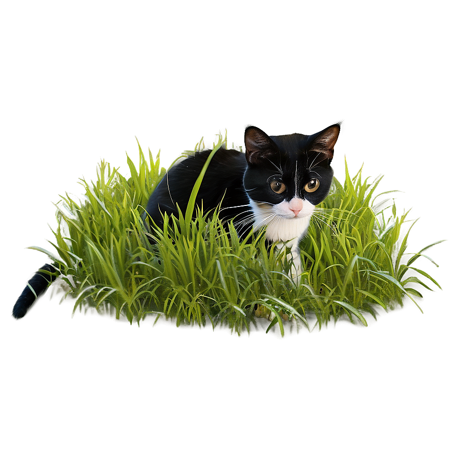 Tuxedo Cat In Grass Png Qjp PNG Image