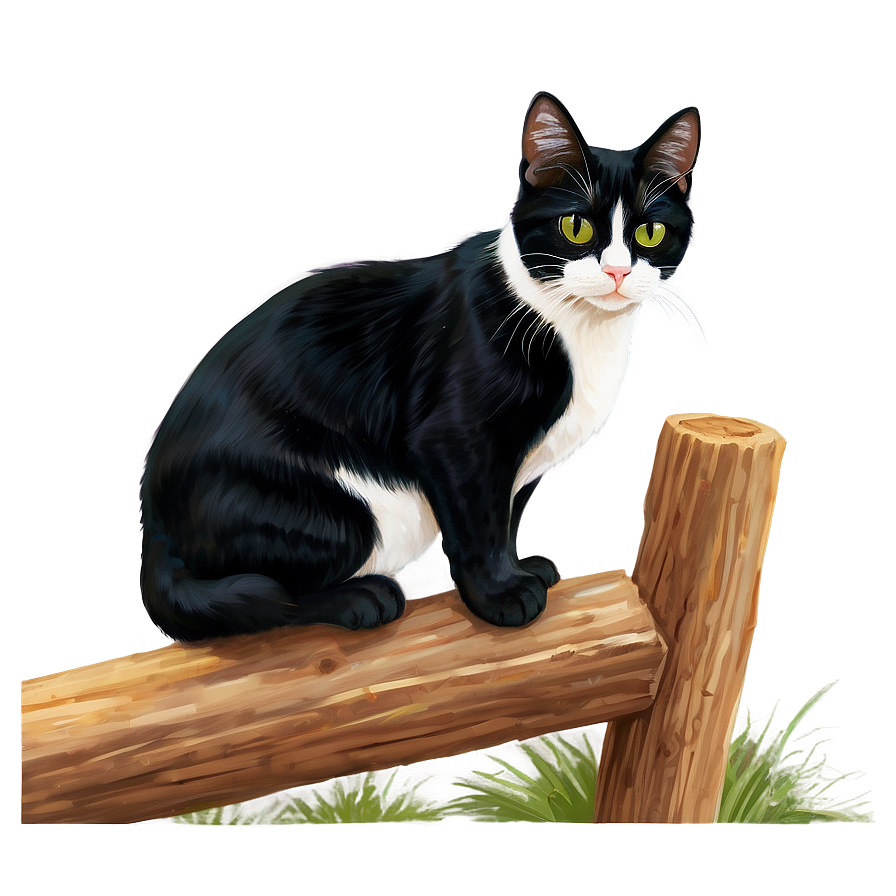 Tuxedo Cat On Fence Png 06262024 PNG Image